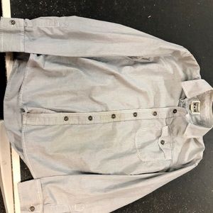 Medium blue and white vertical striped converse long sleeve dress shirt